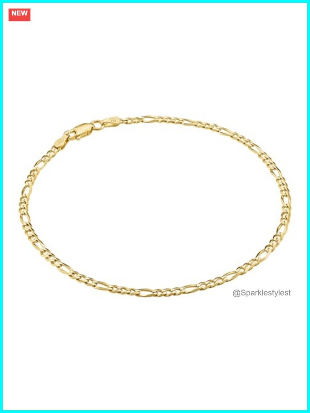 18K Gold Plated Over 925 Sterling Silver Italian Figaro Anklet